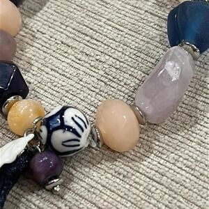 NWT Chico's Abby soft multi stretch tassel bracelet with glass beads real stones